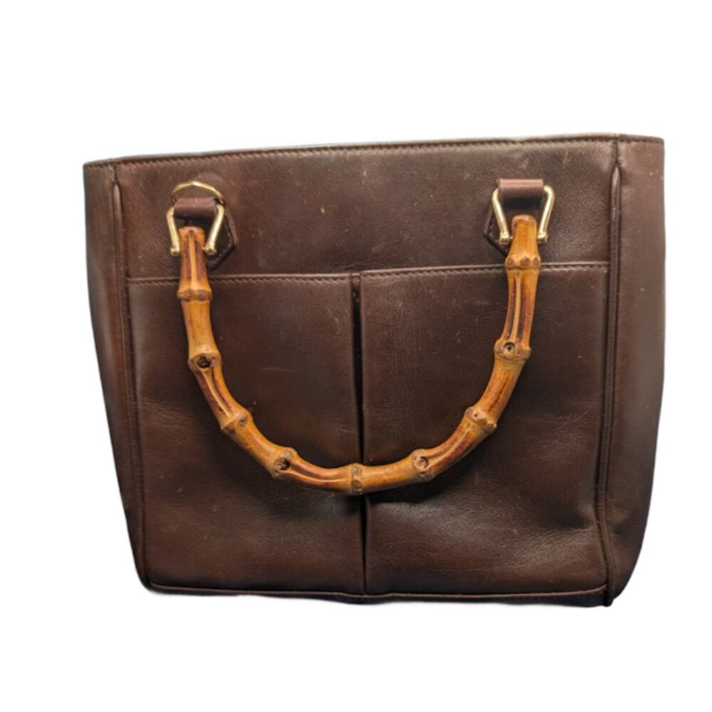 Gucci Bamboo Handle Leather Tote Brown VTG-Italy-Cleaned Interior Exterior Spots